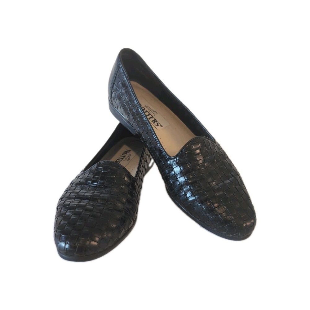 Trotters Black Woven Leather Flats Slip On Loafers Women's Size 9 N Narrow